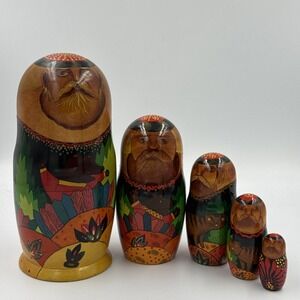 VINTAGE  RUSSIAN MATRYOSHKA NESTING DOLLS - Cat Theme